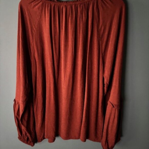 Knox Rose Womens L Brown Peasant Blouse V Neck Tassel Long Sleeve Boho Raglan. - Picture 4 of 8
